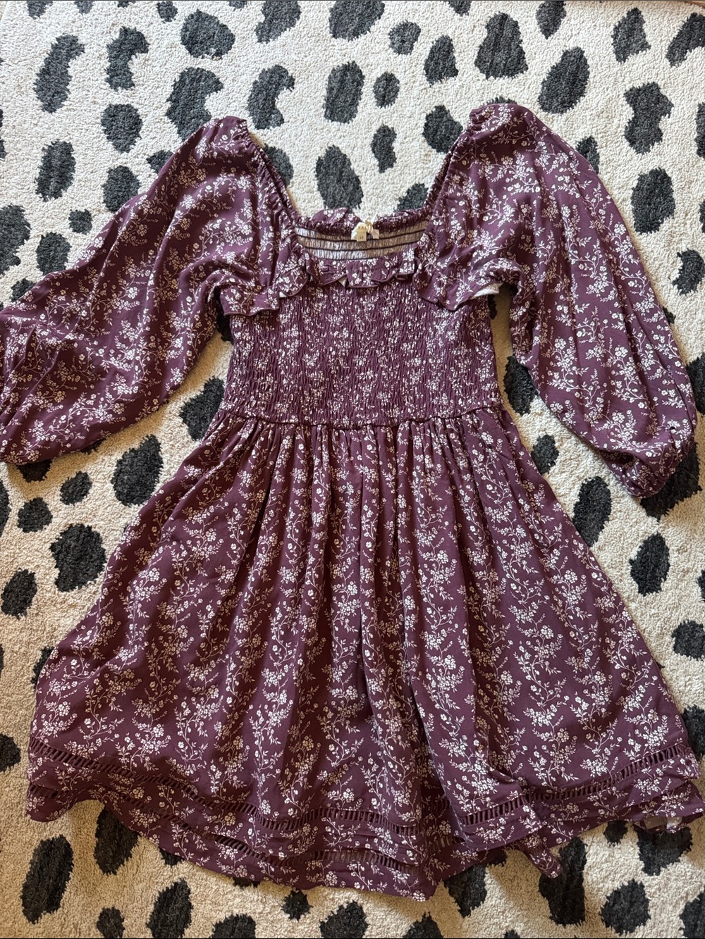 Girls' Floral Smocked Dress in Plum